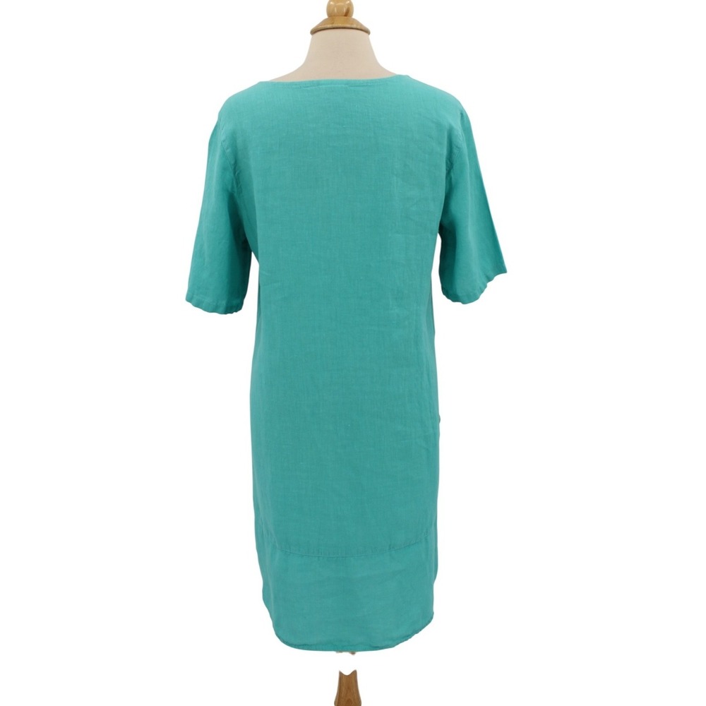 CLICK By Color Me‎ Cotton turquoise Linen Dress Medium Lagenlook Vintage - Picture 3 of 10